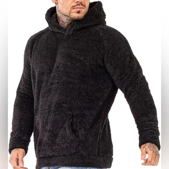 BRAND NEW MENS TRENDY GREY FUZZY SHERPA HOODIE NWT - Picture 2 of 4